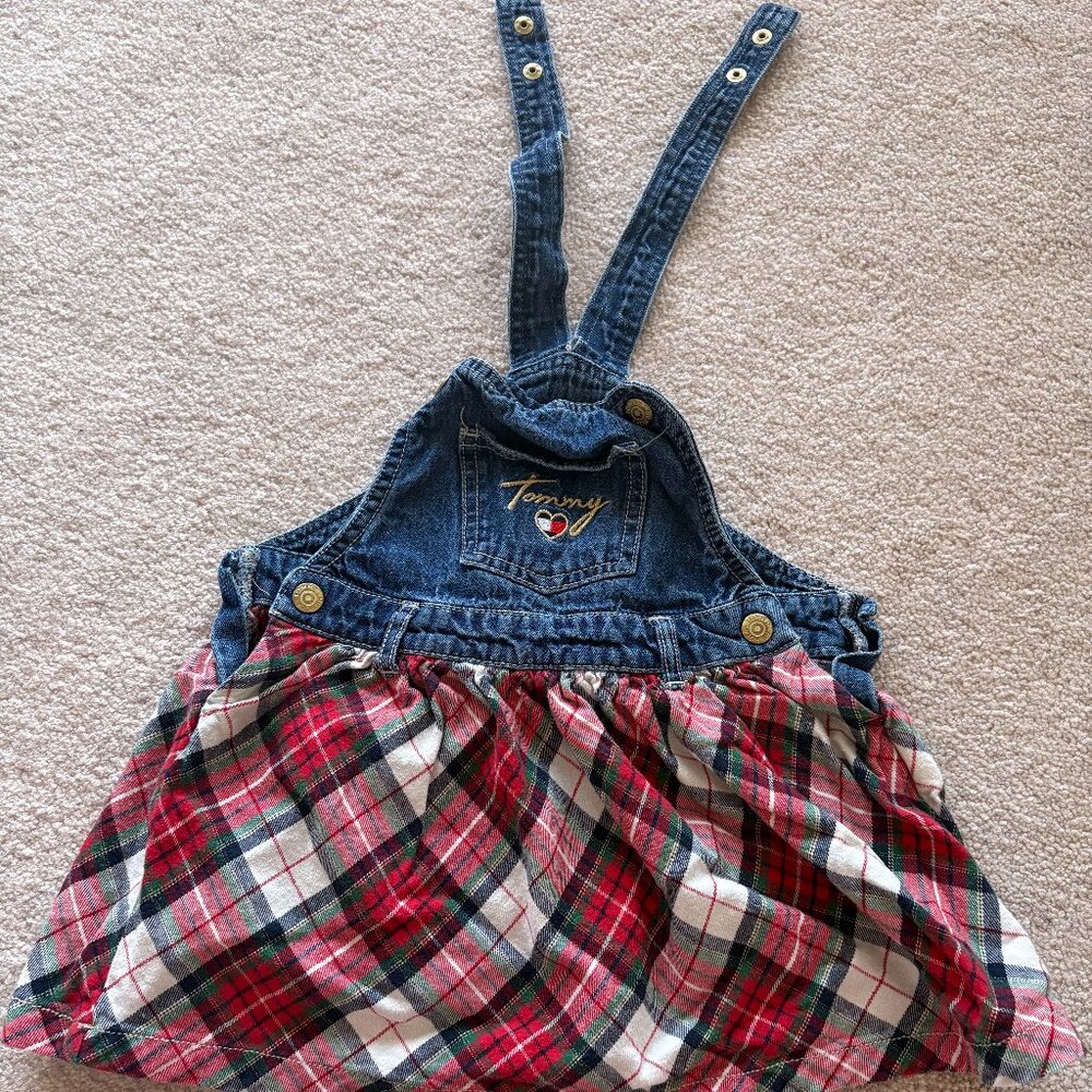 Tommy Hilfiger Plaid Denim Jumper Dress – Red/Navy – Size 3T (Girls)